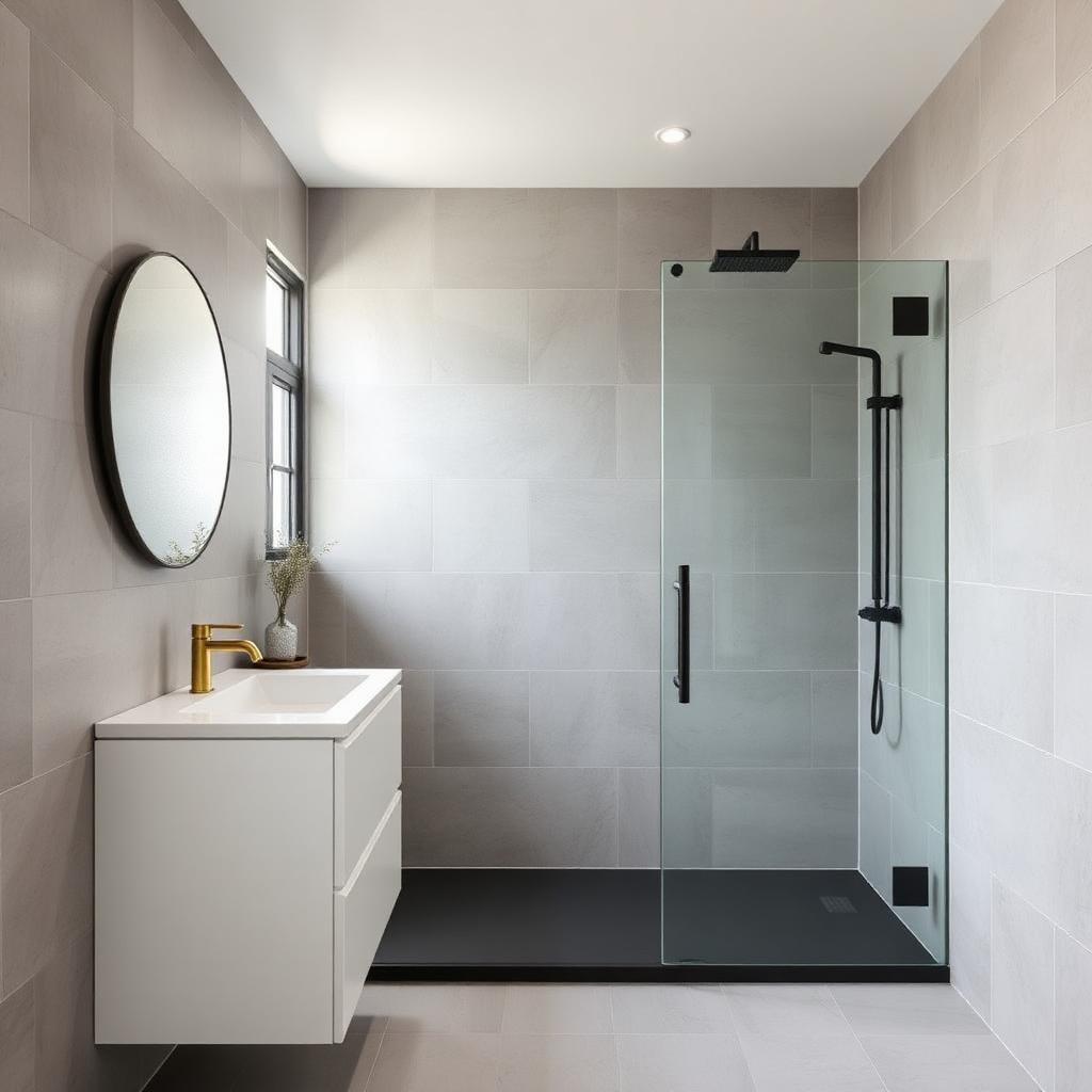 Modern walk-in shower bathroom renovation