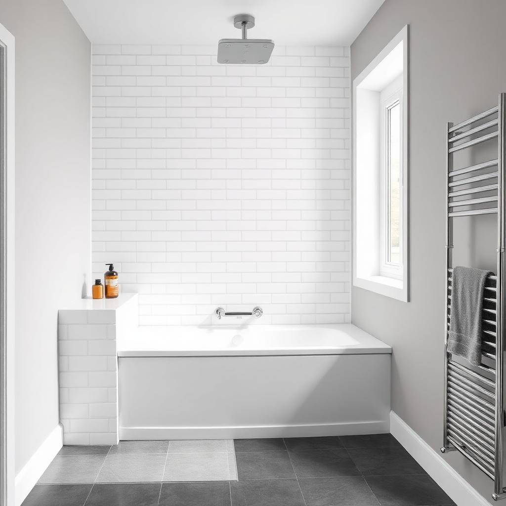 Family bathroom with bath and towel rail
